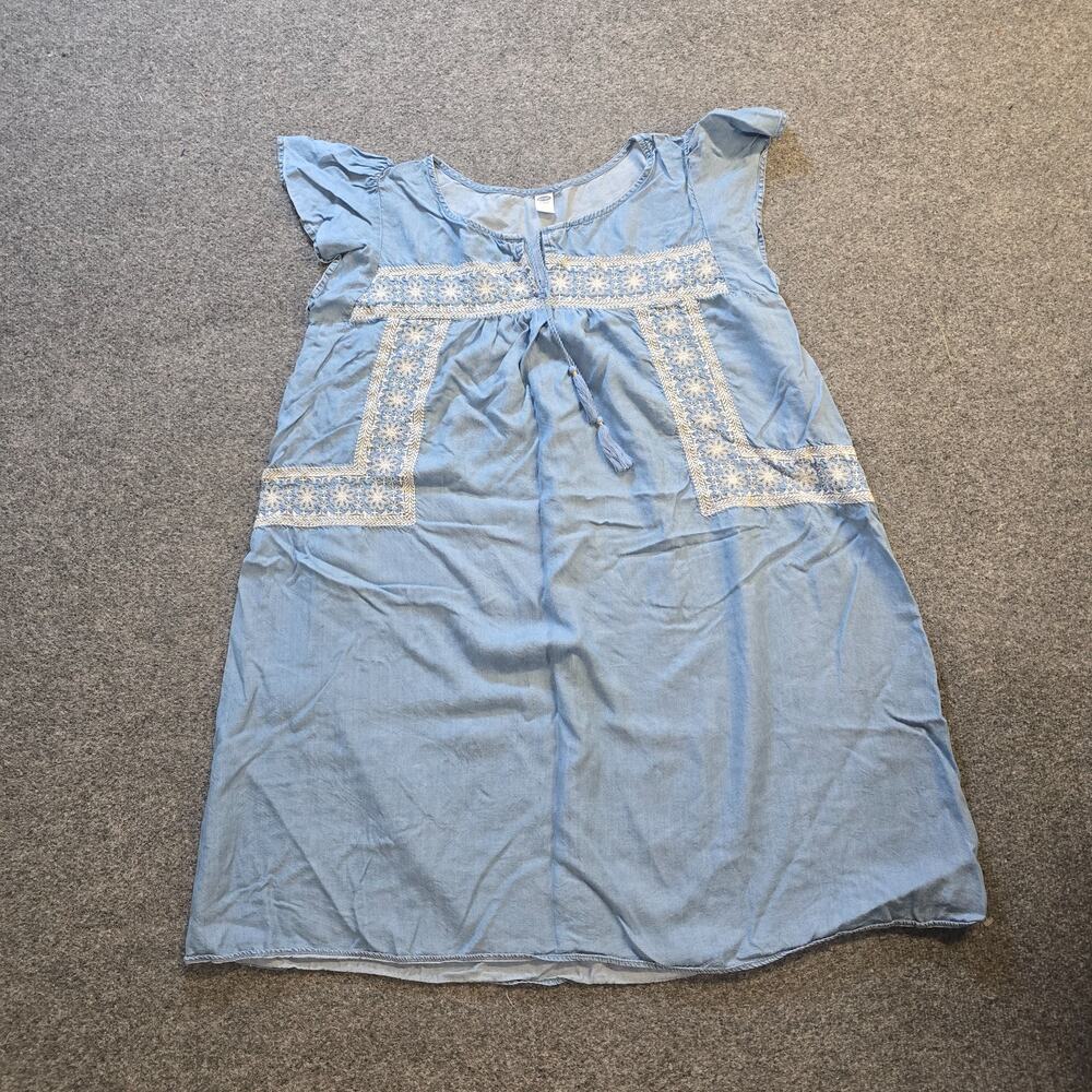 Old Navy Dress Womens Size XL Blue Chambray Embroidered Boho Short Sleeve Casual